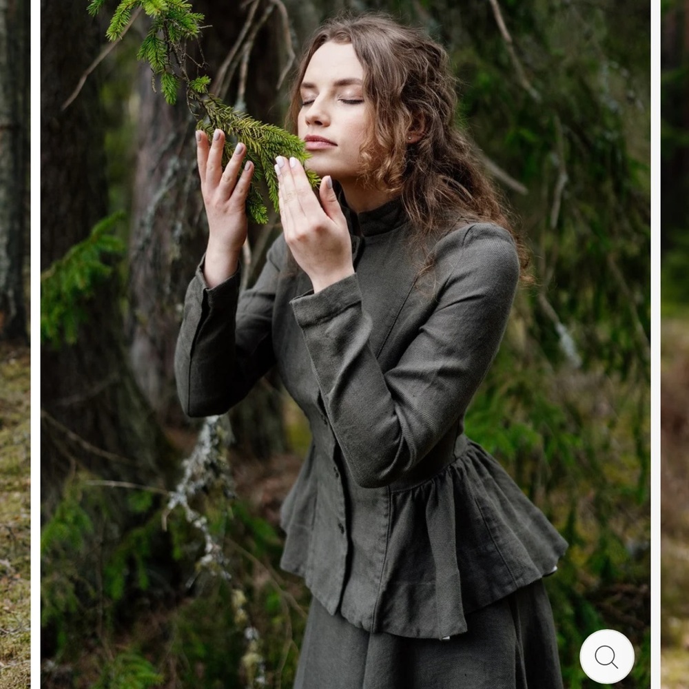 Son De Flor Katherine Pine Twill Linen Victorian Peplum Jacket